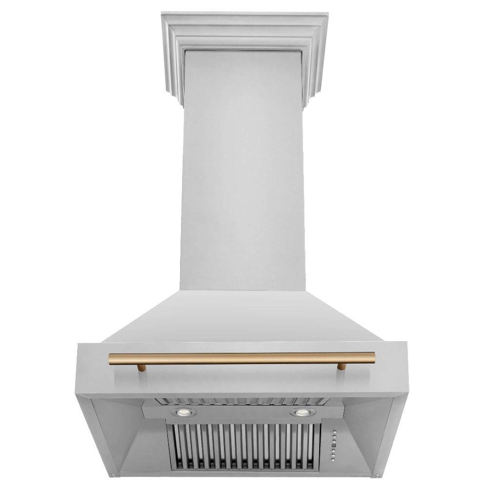 ZLINE Autograph Edition 30 in. Kitchen Package with Stainless Steel Dual Fuel Range, Range Hood, Dishwasher and Refrigerator with Champagne Bronze Accents (4KAPR-RARHDWM30-CB) - KB&A The Home Improvement Store