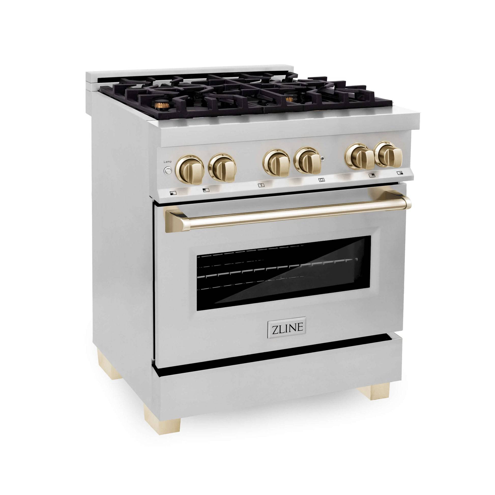 ZLINE 30" Autograph Edition Kitchen Package with Stainless Steel Dual Fuel Range and Range Hood with Polished Gold Accents (2AKP-RARH30-G) - KB&A The Home Improvement Store