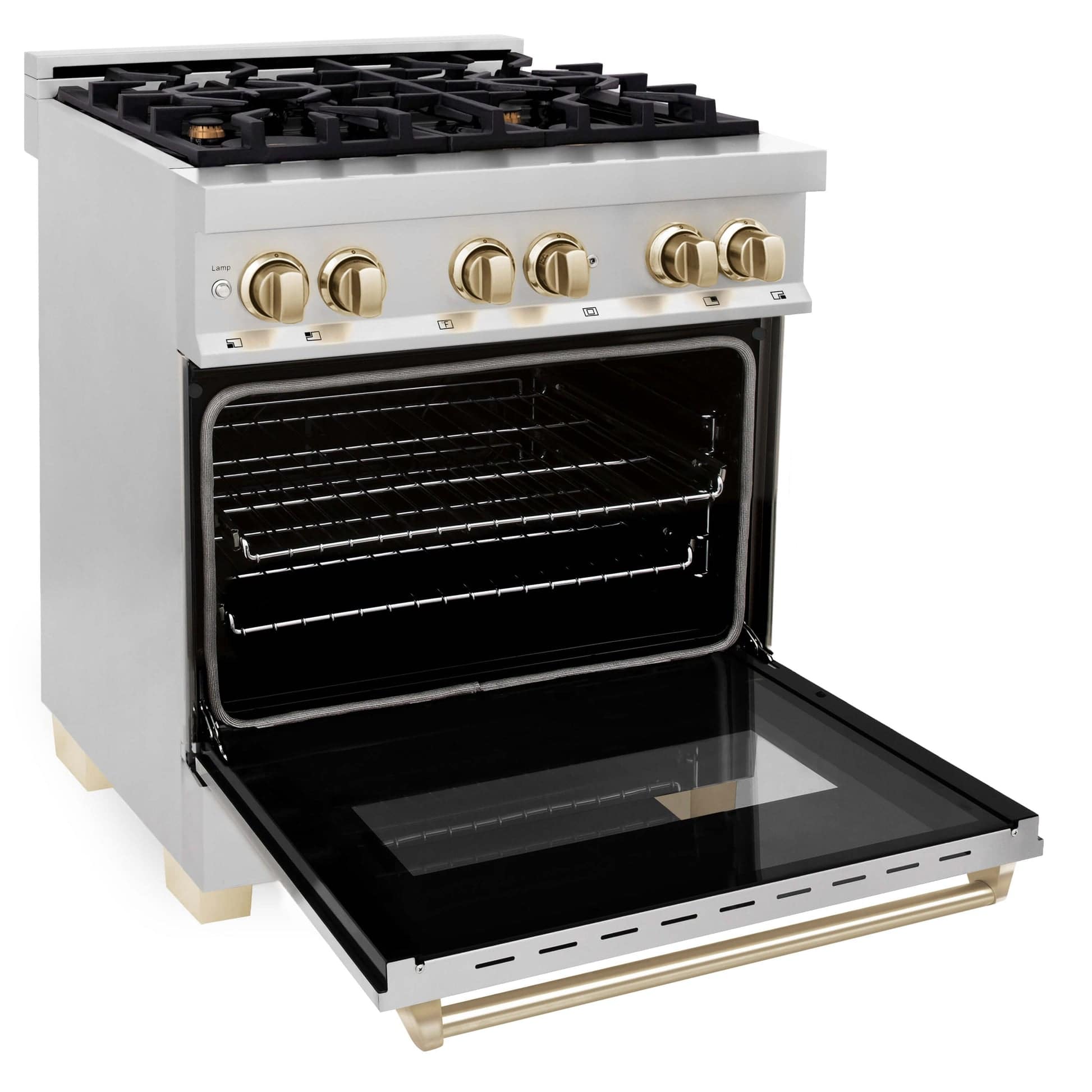 ZLINE 30" Autograph Edition Kitchen Package with Stainless Steel Dual Fuel Range and Range Hood with Polished Gold Accents (2AKP-RARH30-G) - KB&A The Home Improvement Store