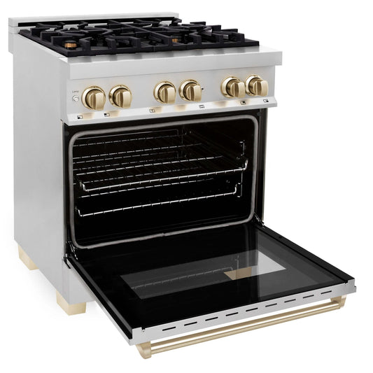 ZLINE 30" Autograph Edition Kitchen Package with Stainless Steel Dual Fuel Range and Range Hood with Polished Gold Accents (2AKP-RARH30-G) - KB&A The Home Improvement Store