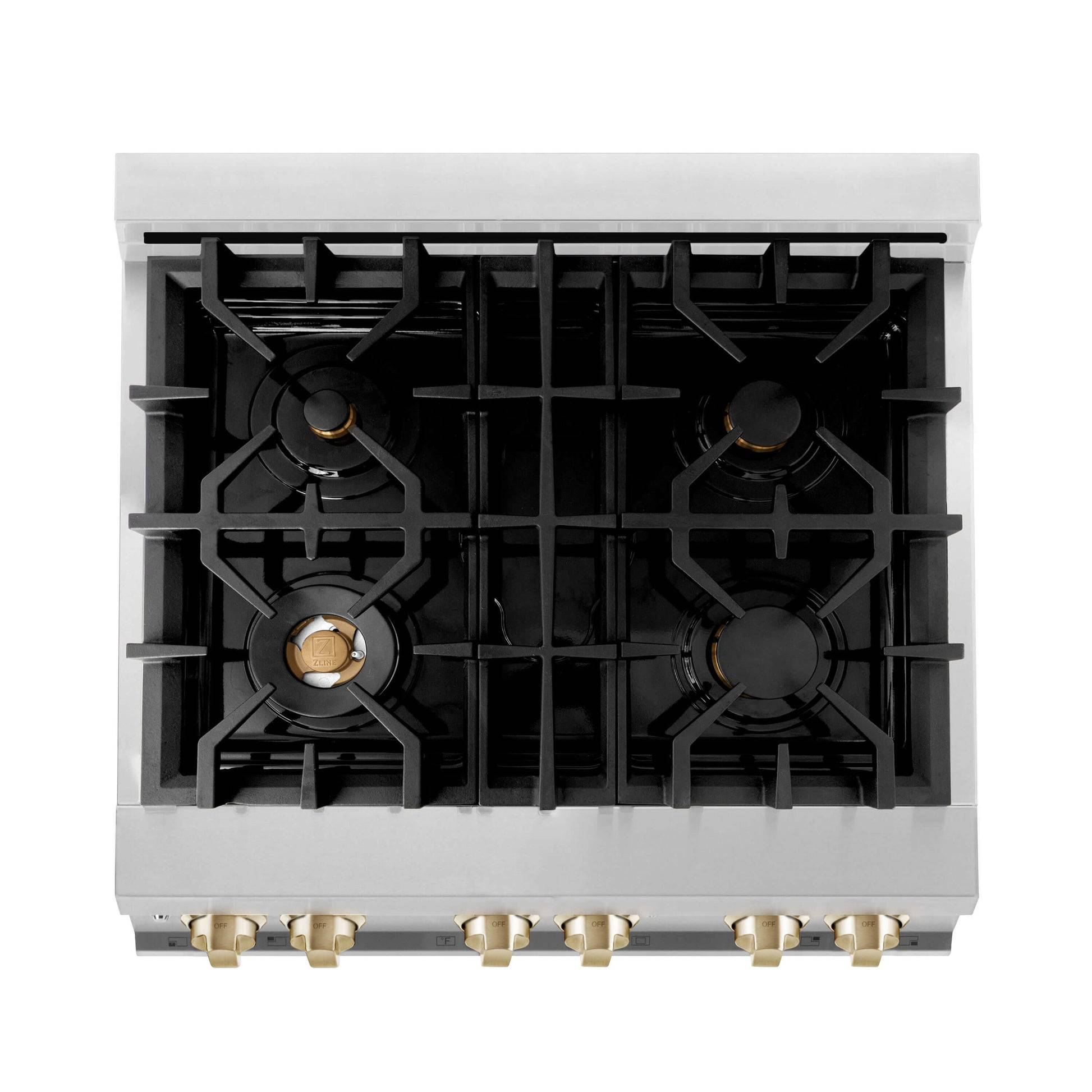 ZLINE 30" Autograph Edition Kitchen Package with Stainless Steel Dual Fuel Range and Range Hood with Polished Gold Accents (2AKP-RARH30-G) - KB&A The Home Improvement Store