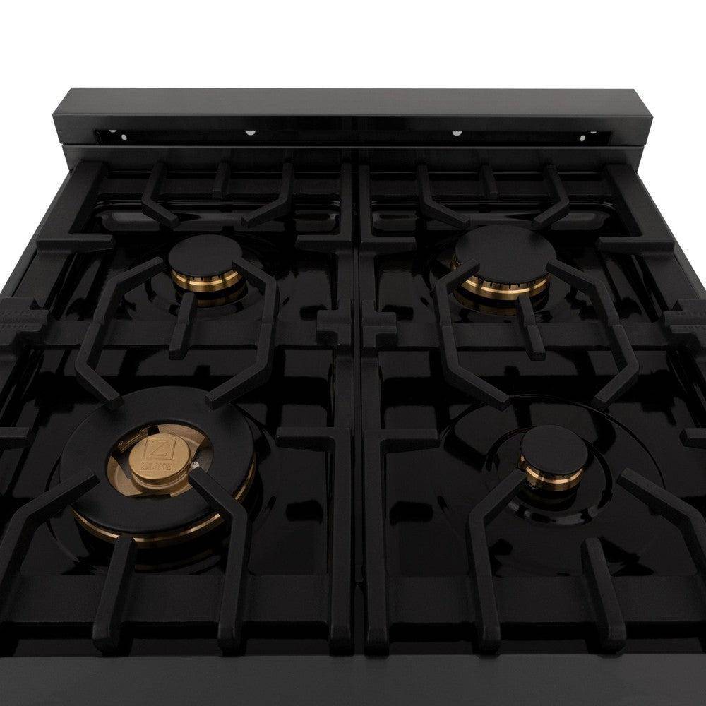 ZLINE 24 in. 2.8 cu. ft. Legacy Dual Fuel Range with Gas Cooktop and Electric Convection Oven in Black Stainless Steel with 4 Brass Burners (RAB-BR-24) - KB&A The Home Improvement Store