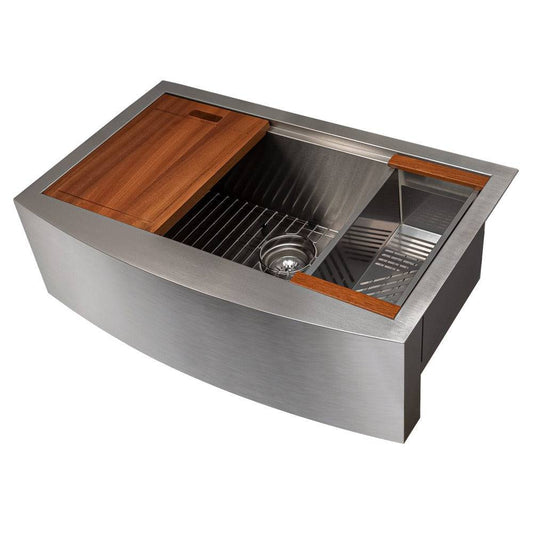 ZLINE 33 in. Moritz Farmhouse Apron Mount Single Bowl Kitchen Sink with Bottom Grid and Accessories (SLSAP-33S) - KB&A The Home Improvement Store