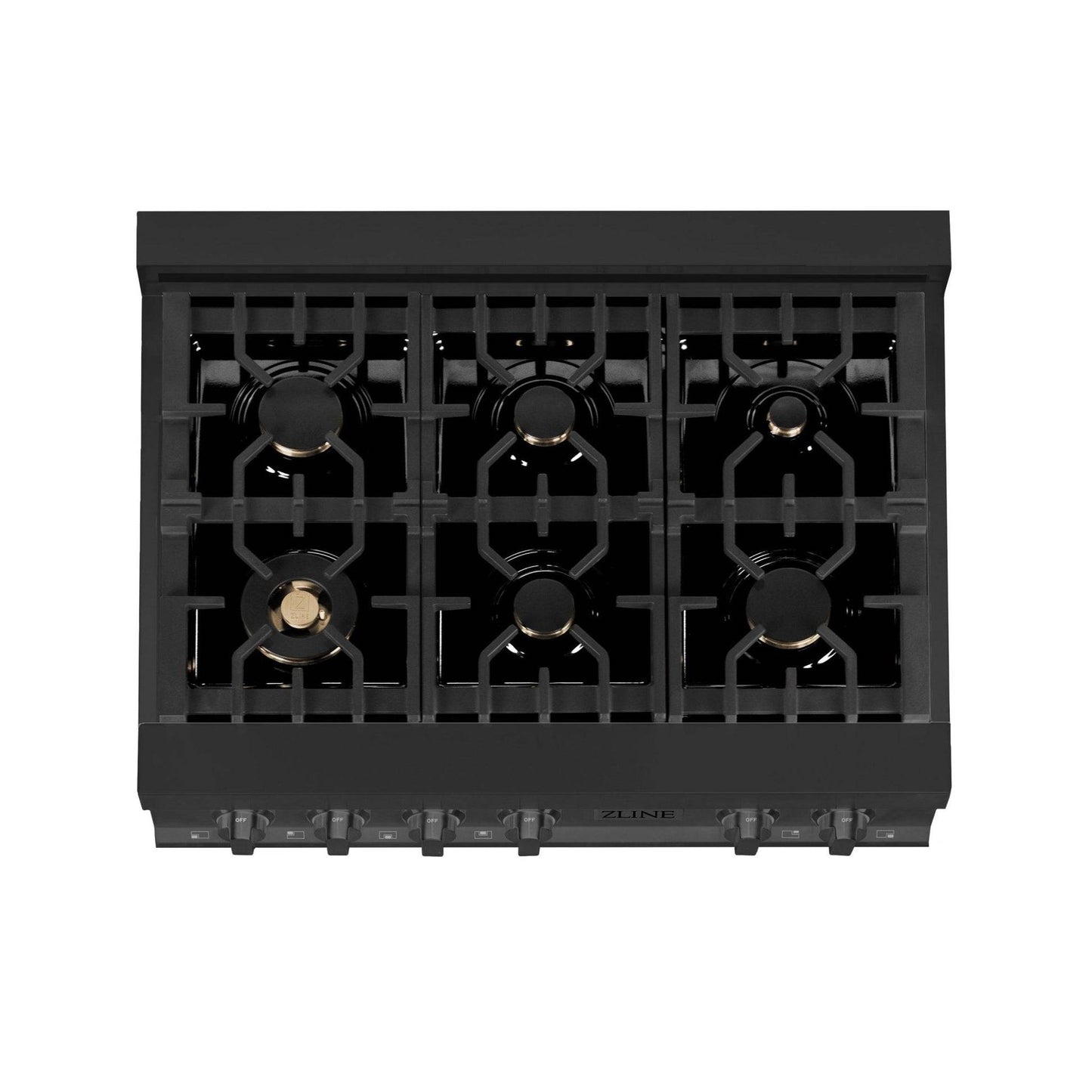 ZLINE 36 in. Porcelain Gas Rangetop in Black Stainless Steel with 6 Gas Brass Burners (RTB-BR-36) - KB&A The Home Improvement Store