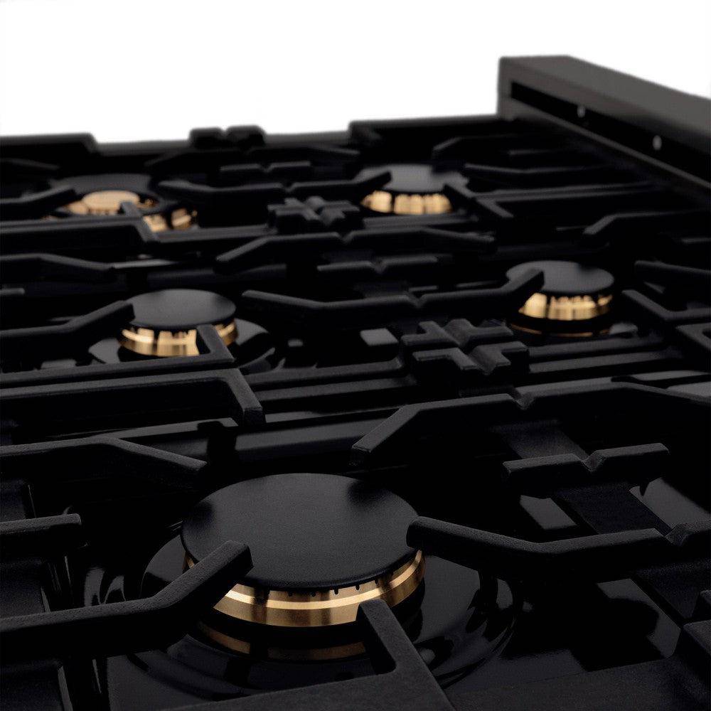 ZLINE 36 in. Porcelain Gas Rangetop in Black Stainless Steel with 6 Gas Brass Burners (RTB-BR-36) - KB&A The Home Improvement Store