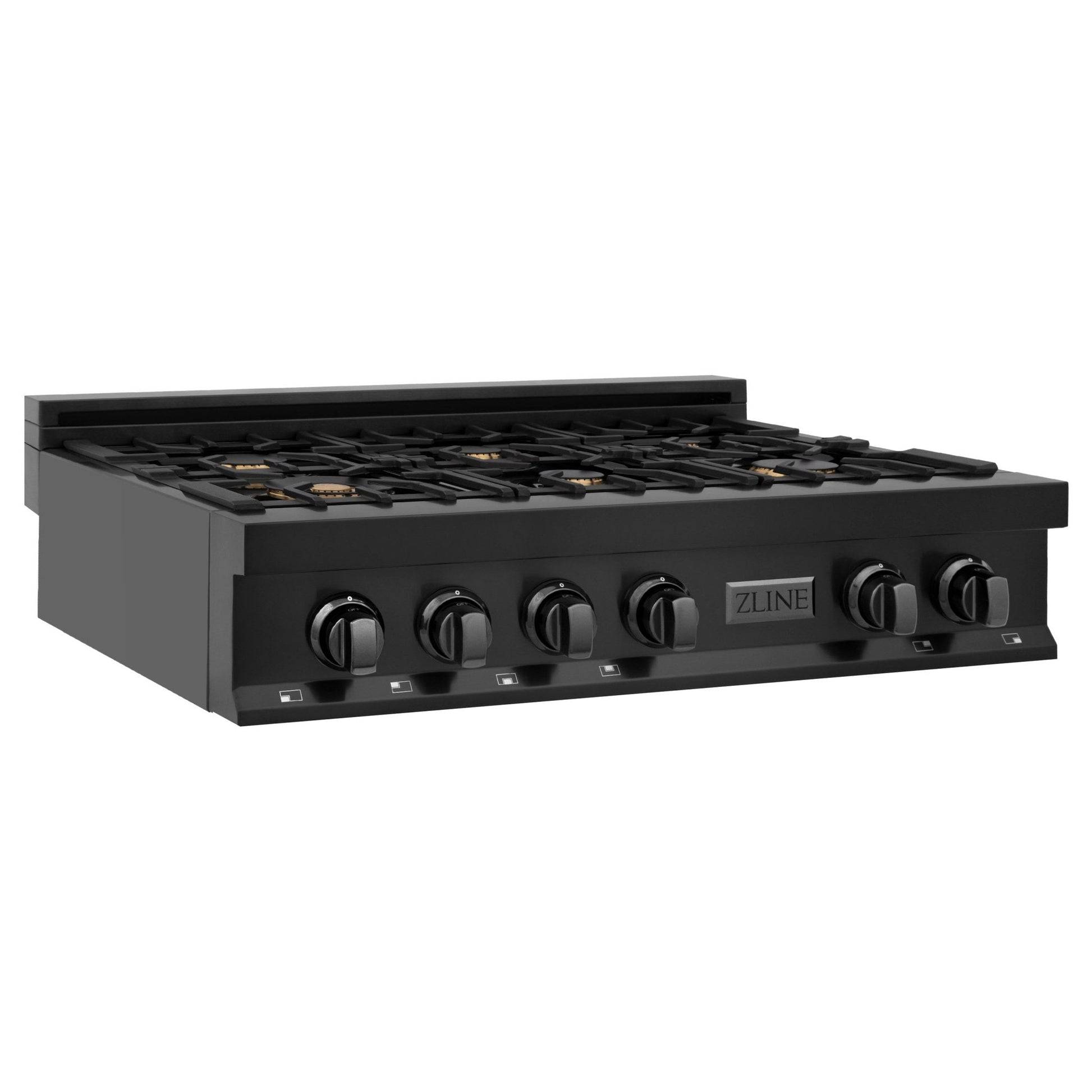 ZLINE 36 in. Porcelain Gas Rangetop in Black Stainless Steel with 6 Gas Brass Burners (RTB-BR-36) - KB&A The Home Improvement Store