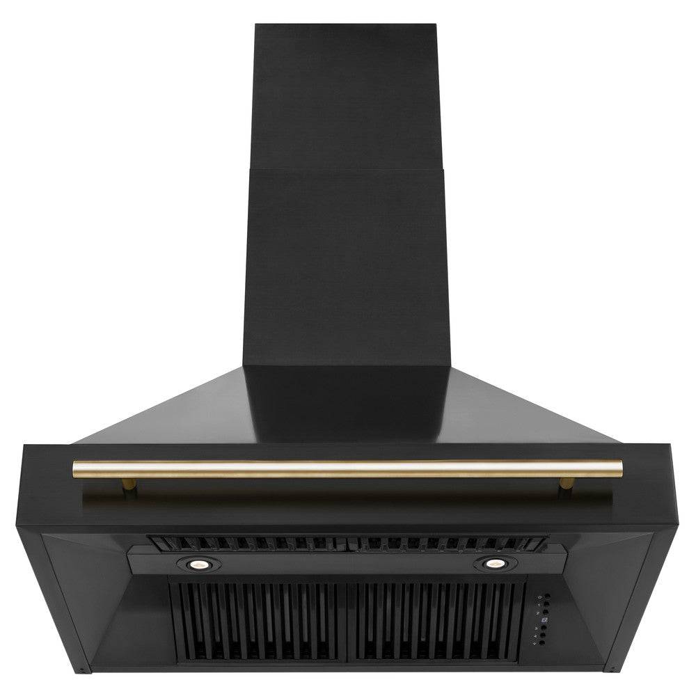 ZLINE 36" Autograph Edition Kitchen Package with Black Stainless Steel Dual Fuel Range and Range Hood with Polished Gold Accents (2AKP-RABRH36-G) - KB&A The Home Improvement Store