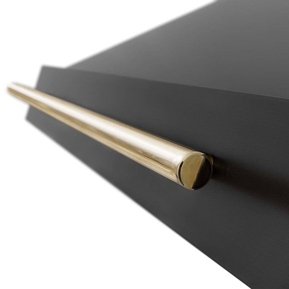 ZLINE 36" Autograph Edition Kitchen Package with Black Stainless Steel Dual Fuel Range and Range Hood with Polished Gold Accents (2AKP-RABRH36-G) - KB&A The Home Improvement Store