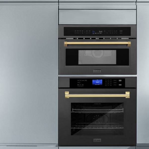 ZLINE Autograph Edition 30” 1.6 cu ft. Built-in Convection Microwave Oven in Black Stainless Steel and Polished Gold Accents (MWOZ-30-BS-G) - KB&A The Home Improvement Store
