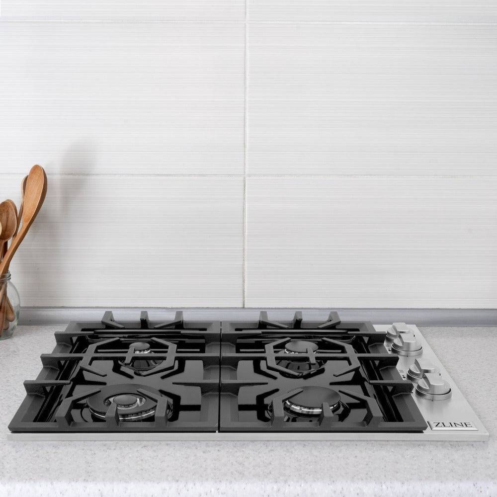 ZLINE 30" Gas Cooktop with 4 Gas Burners and Black Porcelain Top (RC30-PBT) - KB&A The Home Improvement Store