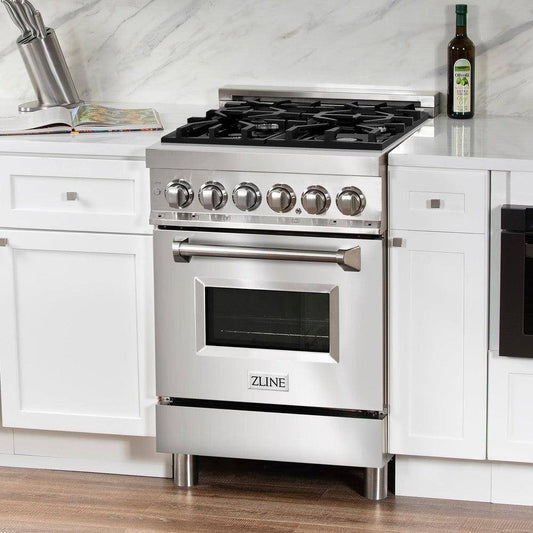 ZLINE 24 in. 2.8 cu. ft. Legacy Dual Fuel Range with 4 Burner Gas Cooktop and Electric Convection Oven in Stainless Steel (RA24) - KB&A The Home Improvement Store