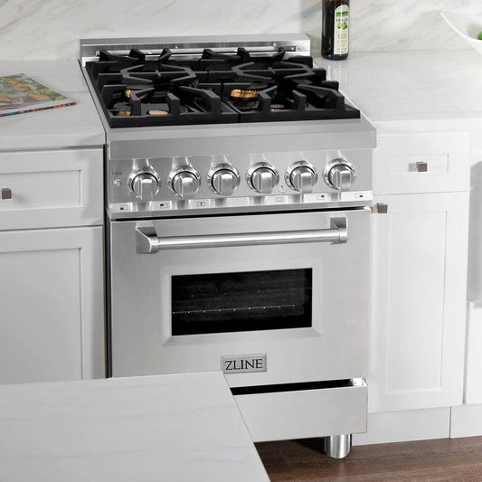 ZLINE 24 in. 2.8 cu. ft. Legacy Dual Fuel Range with 4 Burner Gas Cooktop and Electric Convection Oven in Stainless Steel with DuraSnow® Door (RA-SN-24) - KB&A The Home Improvement Store